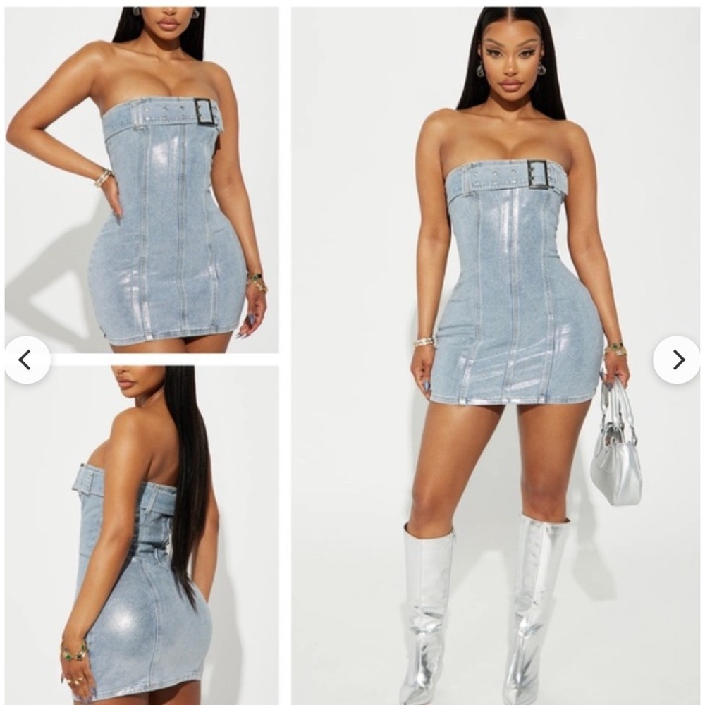 NEW! Fashion Nova Dahlia Metallic Denim Mini Dress Size Small NWT